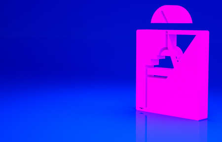 Pink Lift icon isolated on blue background. Elevator symbol. Minimalism concept. 3d illustration 3D renderの写真素材