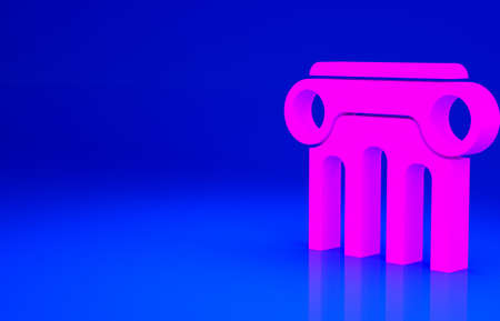 Pink Law pillar icon isolated on blue background. Minimalism concept. 3d illustration 3D renderの写真素材