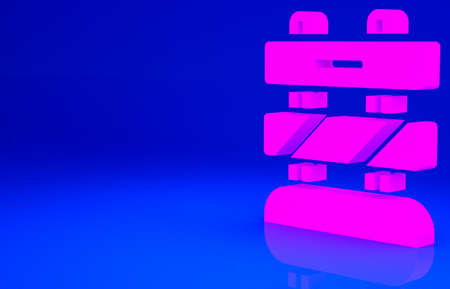 Pink End of railway tracks icon isolated on blue background. Stop sign. Railroad buffer end to destination. Minimalism concept. 3d illustration 3D renderの写真素材