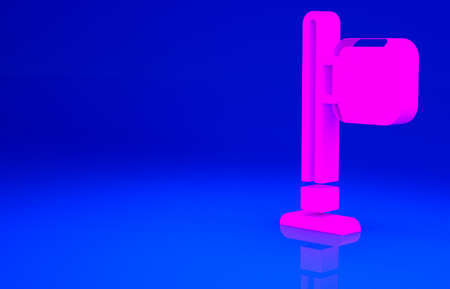 Pink Cafe and restaurant location icon isolated on blue background. Fork and spoon eatery sign inside pinpoint. Minimalism concept. 3d illustration 3D render.の写真素材