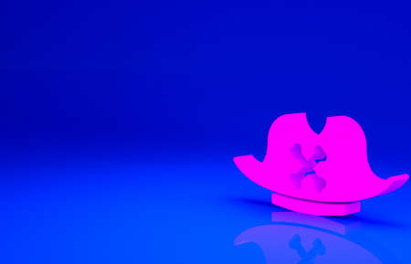 Pink Pirate hat icon isolated on blue background. Minimalism concept. 3d illustration 3D renderの写真素材