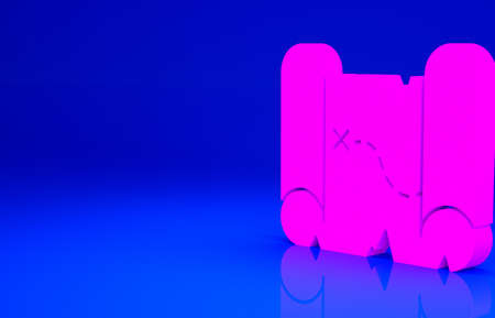 Pink Pirate treasure map icon isolated on blue background. Minimalism concept. 3d illustration 3D renderの写真素材
