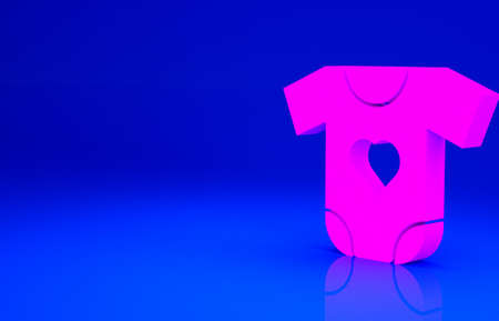 Pink Baby clothes icon isolated on blue background. Baby clothing for baby girl and boy. Baby bodysuit. Minimalism concept. 3d illustration 3D renderの写真素材