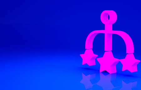Pink Baby crib hanging toys icon isolated on blue background. Baby bed carousel. Minimalism concept. 3d illustration 3D renderの写真素材