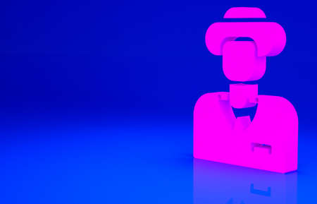 Pink Tourist icon isolated on blue background. Travelling, vacation, tourism concept. Minimalism...