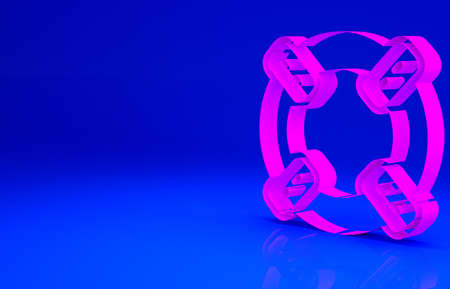 Pink Lifebuoy icon isolated on blue background. Lifebelt symbol. Minimalism concept. 3d illustration...