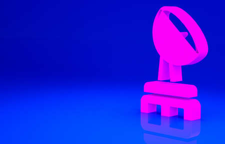 Pink Radar icon isolated on blue background. Search system. Satellite sign. Minimalism concept. 3d illustration 3D renderの写真素材