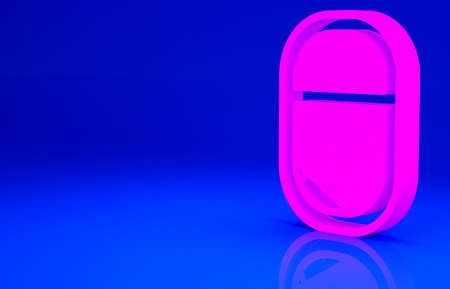 Pink Airplane window icon isolated on blue background. Aircraft porthole. Minimalism concept. 3d illustration 3D renderの写真素材