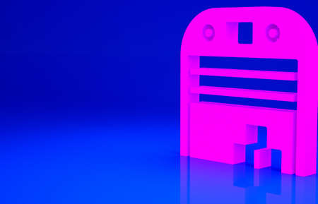 Pink Aircraft hangar icon isolated on blue background. Minimalism concept. 3d illustration 3D renderの写真素材