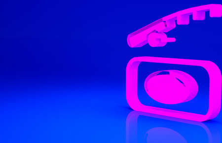 Pink Winter fishing icon isolated on blue background. Minimalism concept. 3d illustration 3D renderの写真素材