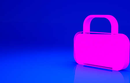Pink Sport bag icon isolated on blue background. Minimalism concept. 3d illustration 3D renderの写真素材
