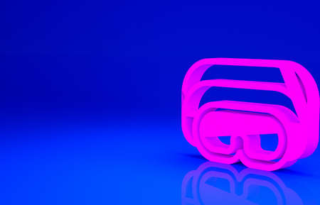Pink Ski goggles icon isolated on blue background. Extreme sport. Sport equipment. Minimalism concept. 3d illustration 3D renderの写真素材
