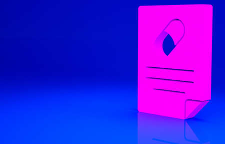 Pink Medical prescription icon isolated on blue background. Rx form. Recipe medical. Pharmacy or medicine symbol. Minimalism concept. 3d illustration 3D renderの写真素材