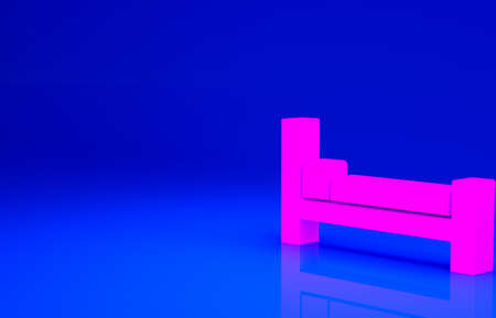 Pink Bed icon isolated on blue background. Minimalism concept. 3d illustration 3D renderの写真素材