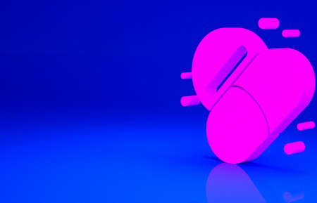 Pink Medicine pill or tablet icon isolated on blue background. Capsule pill and drug sign. Pharmacy...
