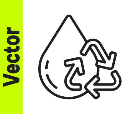 Black line Recycle clean aqua icon isolated on white background. Drop of water with sign recycling. Vector Illustrationのイラスト素材
