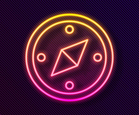 Glowing neon line Compass icon isolated on black background. Windrose navigation symbol. Wind rose...