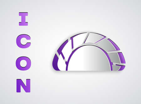 Paper cut Dumpling icon isolated on grey background. Traditional chinese dish. Paper art style....