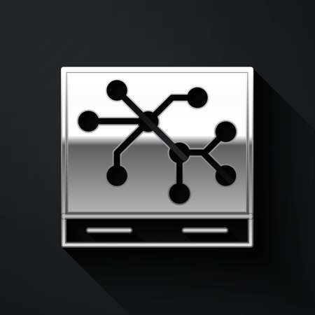 Silver Railway map icon isolated on black background. Long shadow style. Vectorのイラスト素材