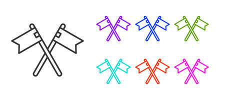 Black line Crossed medieval flag icon isolated on white background. Country, state, or territory ruled by a king or queen. Set icons colorful. Vectorのイラスト素材