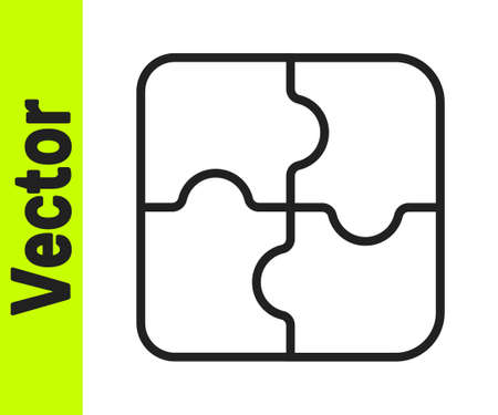 Black line Piece of puzzle icon isolated on white background. Business, marketing, finance, template, layout, infographics, internet concept. Vector Illustrationのイラスト素材