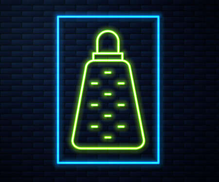 Glowing neon line Grater icon isolated on brick wall background. Kitchen symbol. Cooking utensil. Cutlery sign. Vectorのイラスト素材