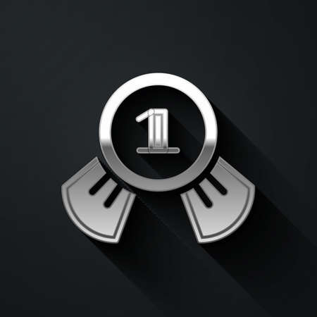 Silver Medal icon isolated on black background. Winner symbol. Long shadow style. Vectorのイラスト素材