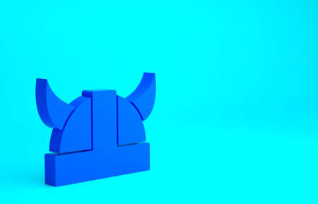 Blue Viking in horned helmet icon isolated on blue background. Minimalism concept. 3d illustration...