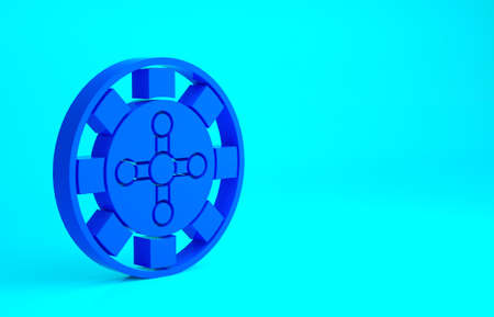 Blue Casino roulette wheel icon isolated on blue background. Minimalism concept. 3d illustration 3D renderの写真素材