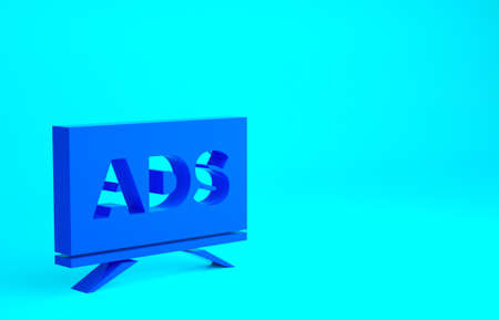 Blue Advertising icon isolated on blue background. Concept of marketing and promotion process. Responsive ads. Social media advertising. Minimalism concept. 3d illustration 3D renderの写真素材