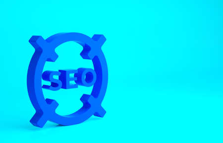 Blue SEO optimization icon isolated on blue background. Minimalism concept. 3d illustration 3D renderの写真素材