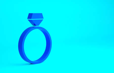 Blue Diamond engagement ring icon isolated on blue background. Minimalism concept. 3d illustration 3D renderの写真素材