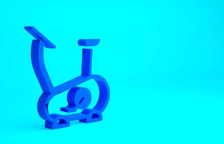 Blue Stationary bicycle icon isolated on blue background. Exercise bike. Minimalism concept. 3d illustration 3D renderの写真素材