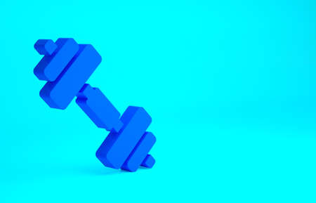 Blue Dumbbell icon isolated on blue background. Muscle lifting icon, fitness barbell, gym, sports equipment, exercise bumbbell. Minimalism concept. 3d illustration 3D renderの写真素材
