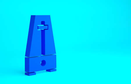 Blue Classic Metronome with pendulum in motion icon isolated on blue background. Equipment of music and beat mechanism. Minimalism concept. 3d illustration 3D renderの写真素材