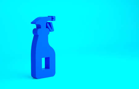 Blue Cleaning spray bottle with detergent liquid icon isolated on blue background. Minimalism concept. 3d illustration 3D renderの写真素材