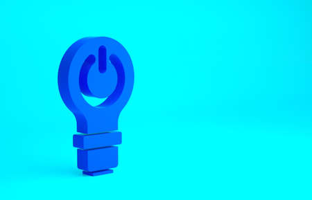 Blue Light bulb with lightning symbol icon isolated on blue background. Light lamp sign. Idea symbol. Minimalism concept. 3d illustration 3D renderの写真素材
