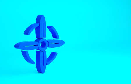 Blue Wind turbine icon isolated on blue background. Wind generator sign. Windmill for electric power production. Minimalism concept. 3d illustration 3D renderの写真素材