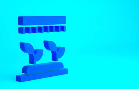 Blue Automatic irrigation sprinklers icon isolated on blue background. Watering equipment. Garden element. Spray gun icon. Minimalism concept. 3d illustration 3D renderの写真素材