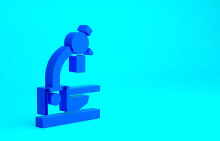 Blue Microscope icon isolated on blue background. Chemistry, pharmaceutical instrument, microbiology magnifying tool. Minimalism concept. 3d illustration 3D renderの写真素材