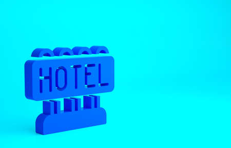 Blue Signboard outdoor advertising with text Hotel icon isolated on blue background. Minimalism concept. 3d illustration 3D renderの写真素材