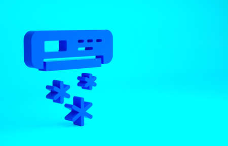 Blue Air conditioner icon isolated on blue background. Split system air conditioning. Cool and cold...