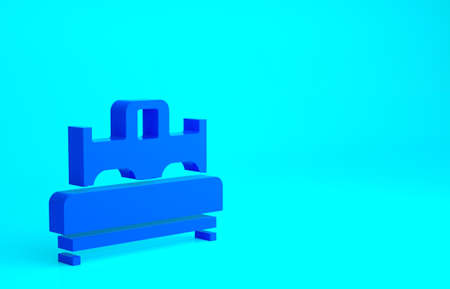 Blue Bedroom icon isolated on blue background. Wedding, love, marriage symbol. Bedroom creative icon from honeymoon collection. Minimalism concept. 3d illustration 3D renderの写真素材