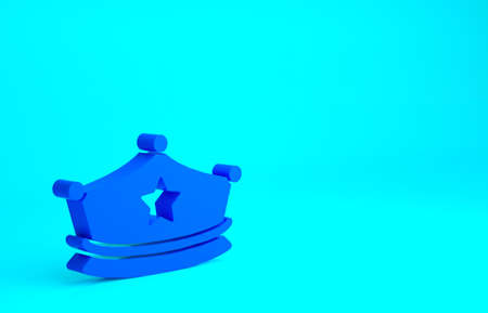 Blue Police cap with cockade icon isolated on blue background. Police hat sign. Minimalism concept. 3d illustration 3D renderの写真素材