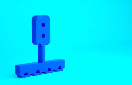 Blue Train traffic light icon isolated on blue background. Traffic lights for the railway to regulate the movement of trains. Minimalism concept. 3d illustration 3D renderの写真素材