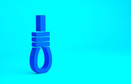 Blue Gallows rope loop hanging icon isolated on blue background. Rope tiedの写真素材