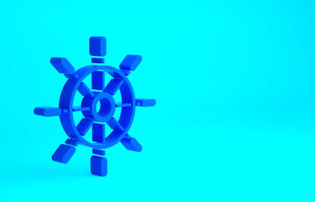 Blue Ship steering wheel icon isolated on blue background. Minimalism concept. 3d illustration 3D renderの写真素材