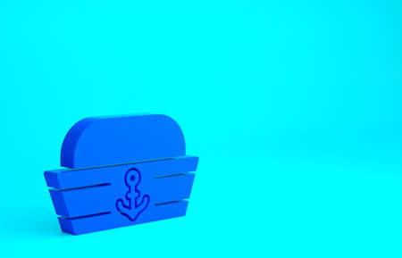 Blue Sailor hat icon isolated on blue background. Minimalism concept. 3d illustration 3D renderの写真素材