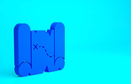 Blue Pirate treasure map icon isolated on blue background. Minimalism concept. 3d illustration 3D...