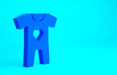 Blue Baby clothes icon isolated on blue background. Baby clothing for baby girl and boy. Baby bodysuit. Minimalism concept. 3d illustration 3D renderの写真素材